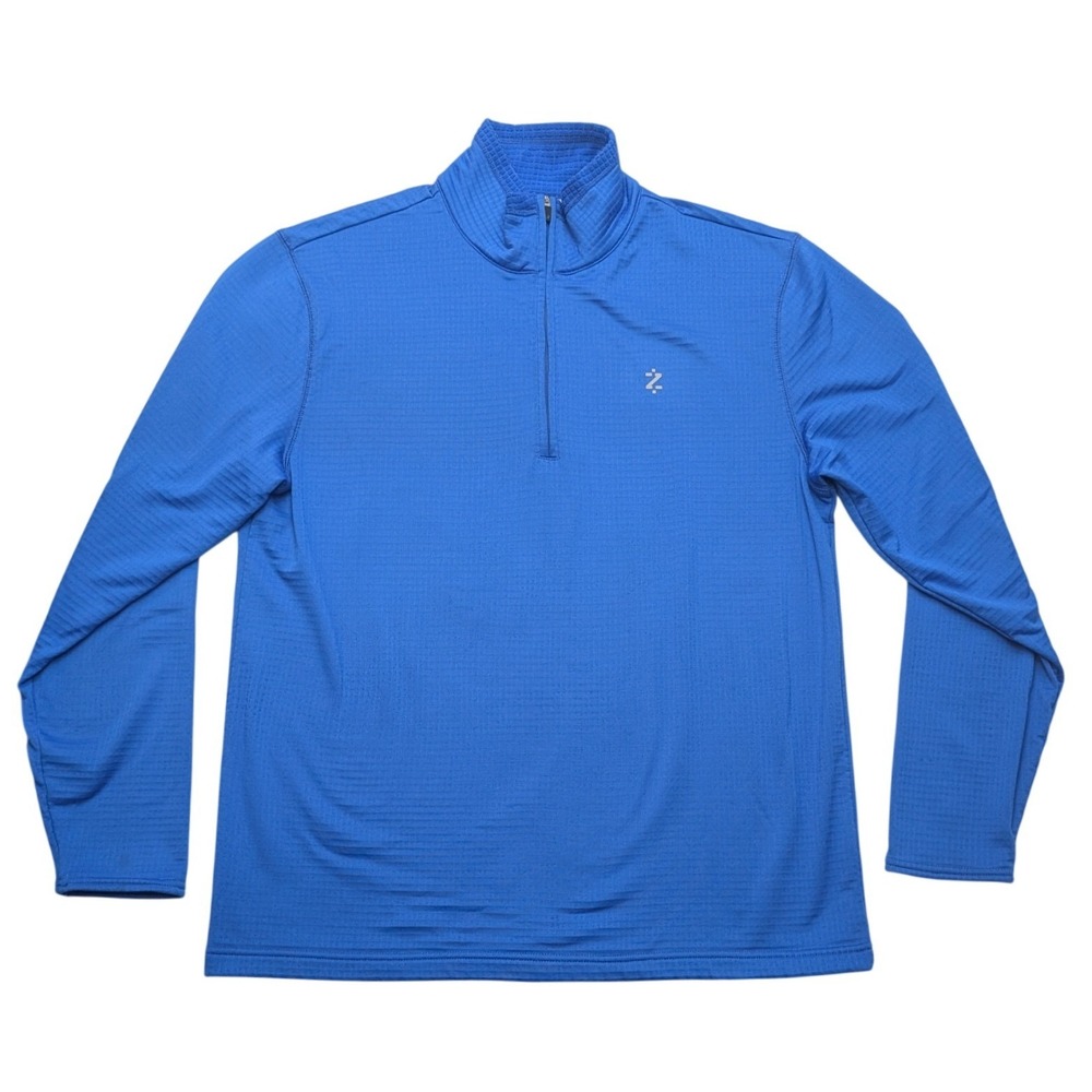 IZOD PerformX Quarter Zip Pullover Mens Large Blue Grid Fleece Activewear Top